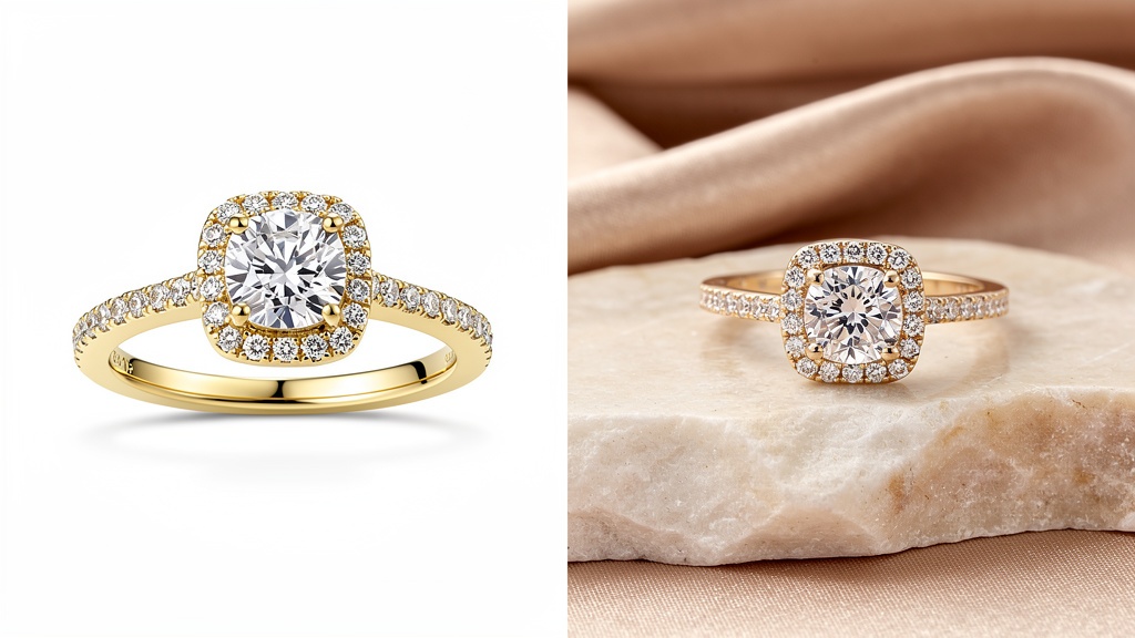 Cushion Halo Engagement Ring — Yellow Gold
